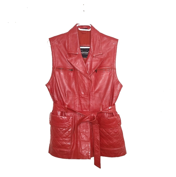 VINTAGE SANZZINI Genuine Leather Red Vest Coat size small - Picture 1 of 6